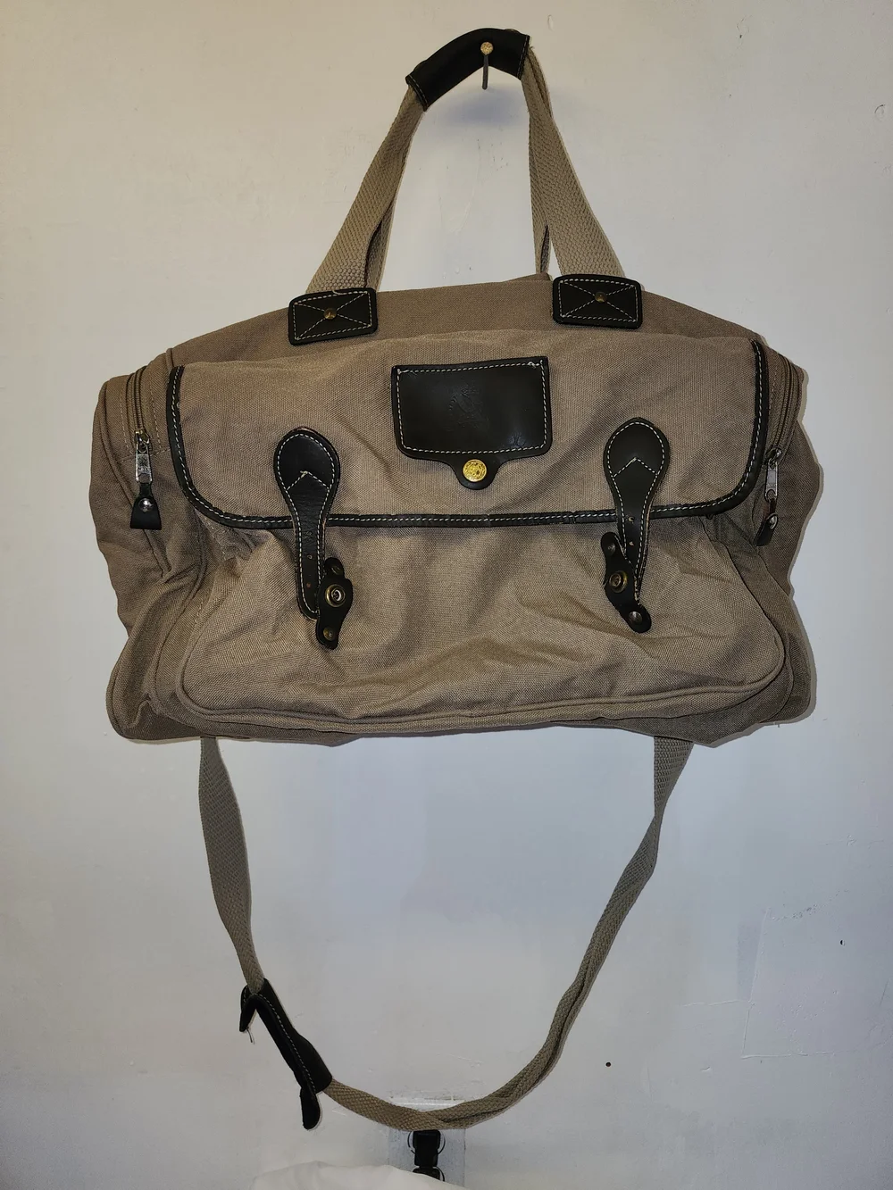 Eddie Bauer Tan Canvas Duffel with Black Trim